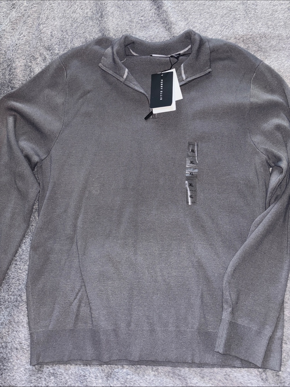 Perry Ellis Men's Gray Quarter-Zip Sweater